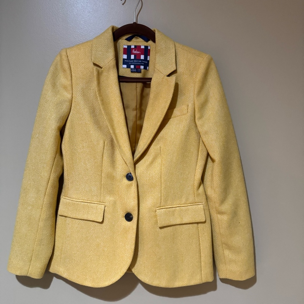 Boden Yellow Herringbone Women's Blazer Jacket - Picture 4 of 11